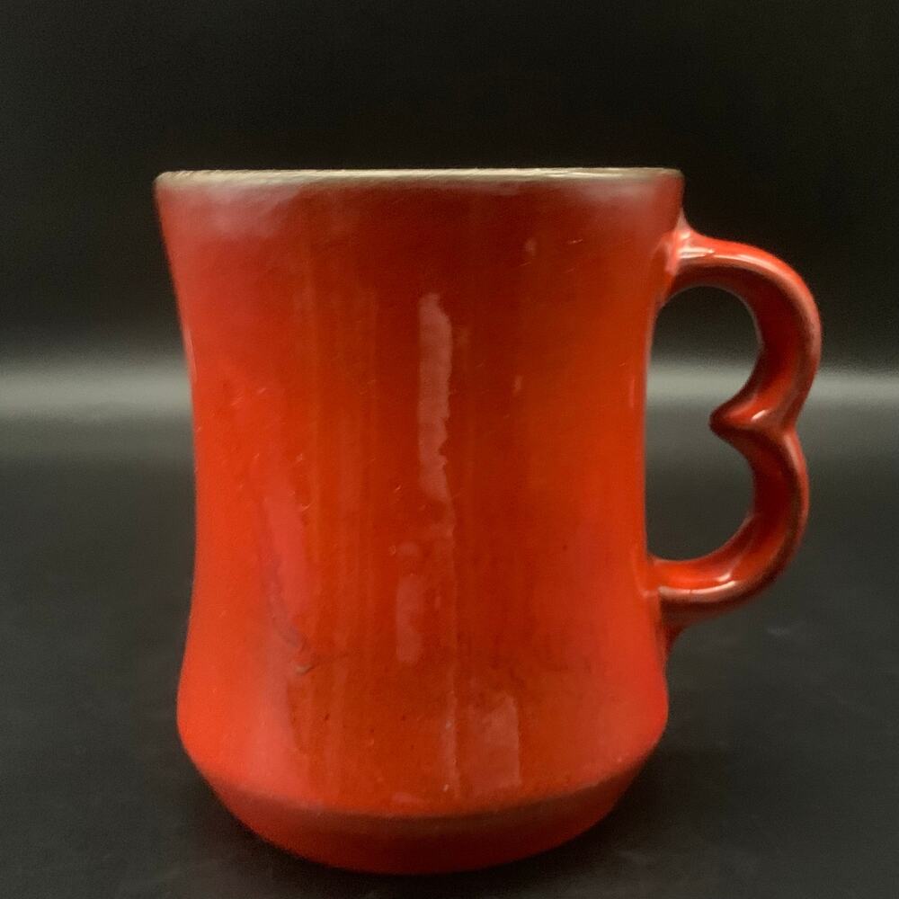 Vintage Frankoma Pottery B Handle Coffee Mug Tea Cup Flame Red Orange C5